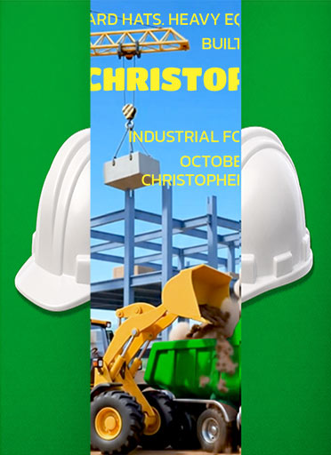 B-Day Machinery Animated Construction Kids' Birthday Invitation.