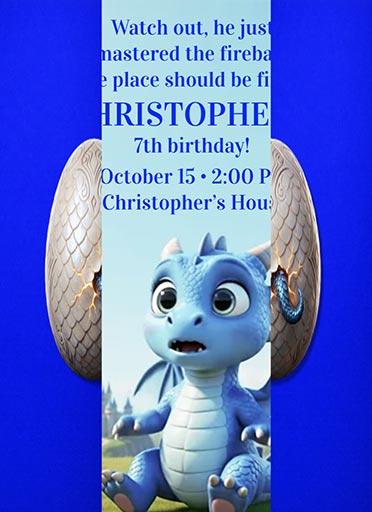 Fire Learner Animated Dragon Kids' Birthday Invitation.