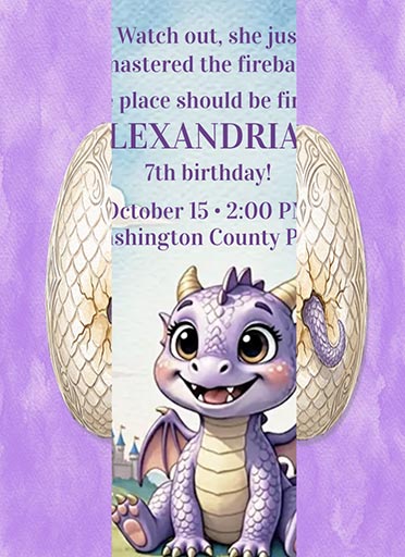 Fire Starter Animated Dragon Kids' Birthday Invitation.